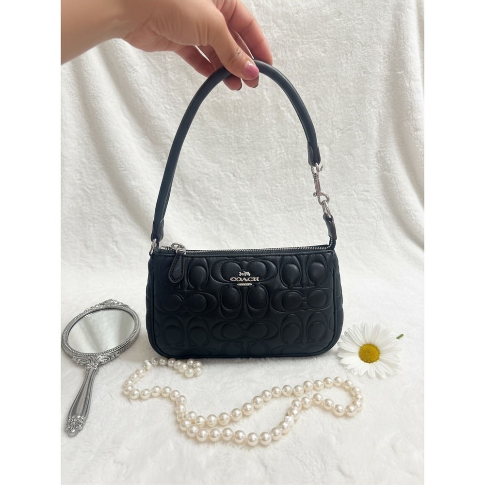 Coach Nolita 19 Black Signature Leather Y2K Wristlet Shoulder Bag